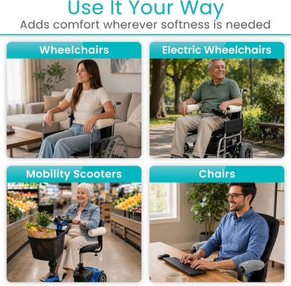 Vive Wheelchair Armrest Pads (2 PCS) - Memory Foam Sheepskin Cushion