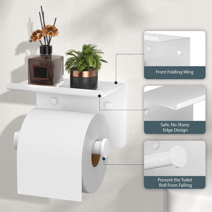 FORIOUS Toilet Paper Holder with Shelf, Adhesive or Screw, Commercial | Brushed Nickel | Wall Mount Bathroom Tissue Holder | SUS304 Stainless Steel Rustproof | Bathroom Tissue Roll Holder