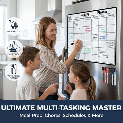 Magnetic Dry Erase Calendar for Refrigerator - 11"x8" Compact Fridge Whiteboard with 6 Markers & 2 Erasers, Weekly Planner, Sunday Start