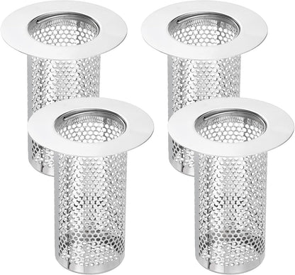 uxcell 2 Pack Shower Drain Strainer, 2" x 2.5" Stainless Steel Floor Drain Strainer Deep Sink Hair Catcher for Kitchen Bathroom Balcony Floor Drain, Fit Hole Size from 1.57" to 2.56"