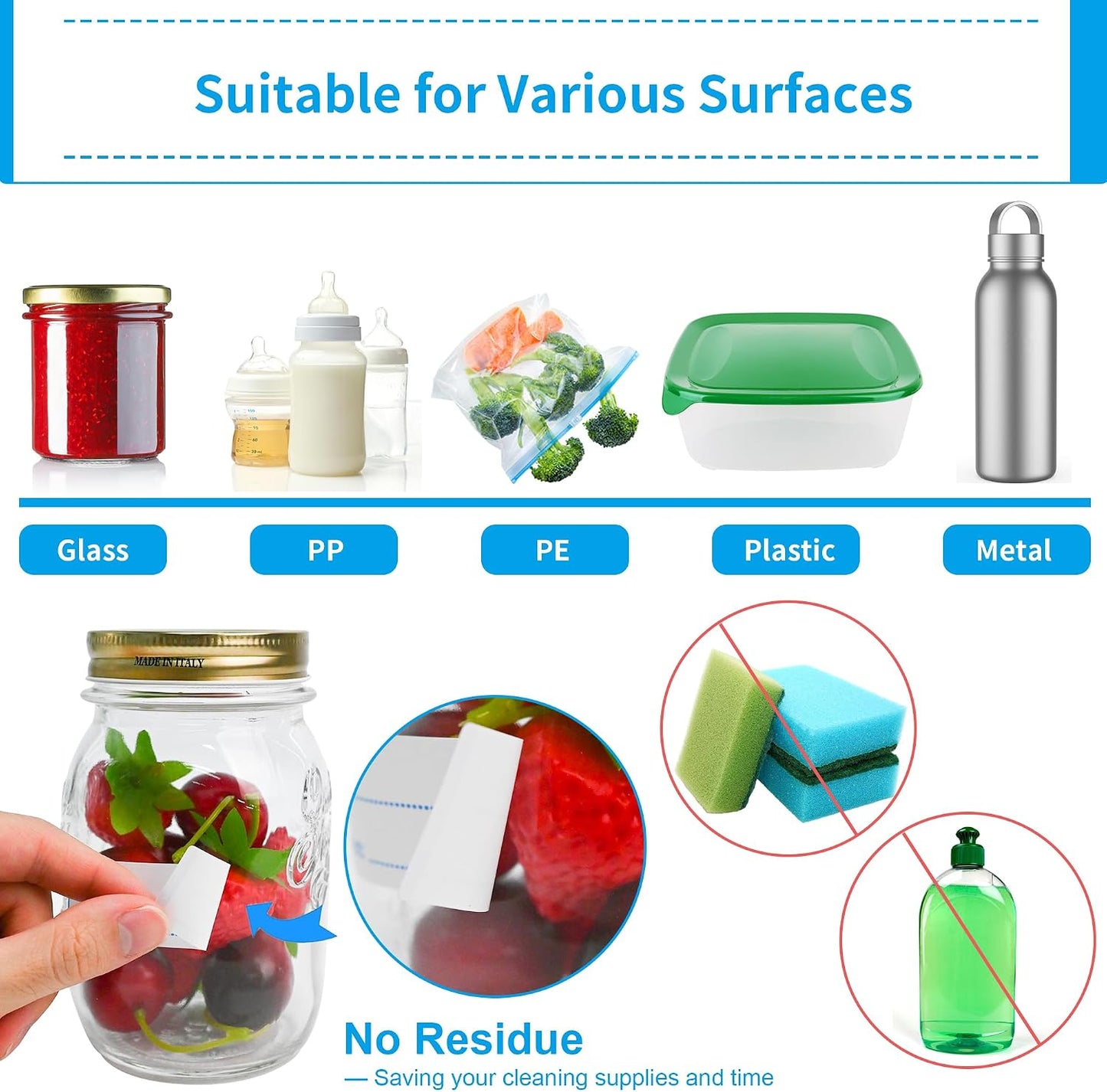 Removable Freezer Labels with Dispenser, 1" x 3", 1 Box (Red) | Writable, remove no residue, waterproof & oilproof, easy peel-off design, 300 labels per box, for meal prep containers