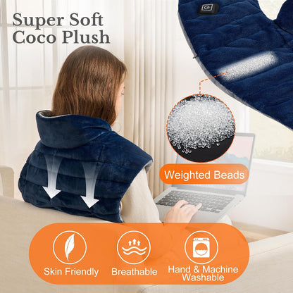 Portable Cordless Heating Pad for Neck, Shoulders & Back - Rechargeable Battery Operated Heating Pad with 3 Heat Settings, Ideal Gift for Mom and Dad, Weighted Neck and Back Warmer (Midnight Blue)