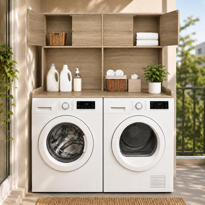 Washer Dryer Countertop with Cabinets, 2-Tier Laundry Countertop with Shelf | Washer and Dryer Topper with Edge, Over Washer and Dryer Shelves for Laundry Room, Universal Fit, 54.5"Wx27.5"Dx32.5"H