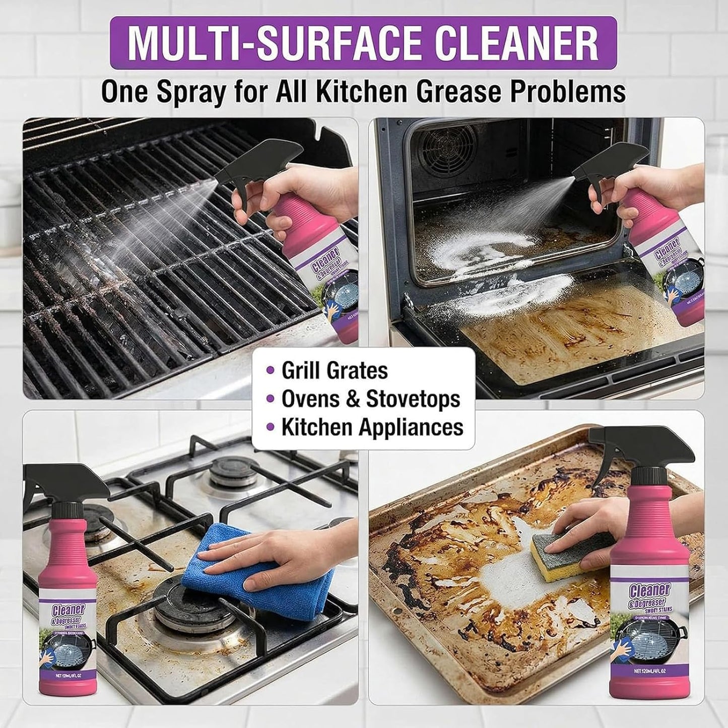 2026 Upgrade Fast Acting Heavy Duty Grill Degreaser Spray Set Multi Grill Cleaner Fast Clean Outdoor Solution for Grills Smoker BBQ Grates Oven Effortless Removes Grease Degreaser Smoky Stain (1PCS)