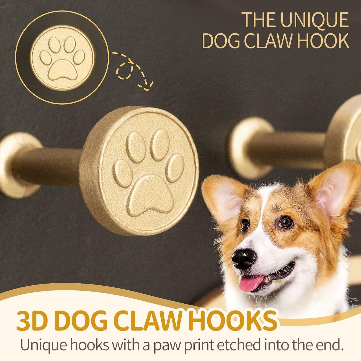 MTERSN Dog Leash Holder Wall Mount with 3D Paws Hooks, Distressed White | Bone-Shaped Dog Leash Holder for Wall, Leash Holder, 5 Dog Leash Hook, Pet Accessories Storage, Gift for Dog Lovers