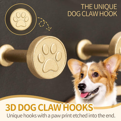 MTERSN Dog Leash Holder Wall Mount with 3D Paws Hooks, Distressed White | Bone-Shaped Dog Leash Holder for Wall, Leash Holder, 5 Dog Leash Hook, Pet Accessories Storage, Gift for Dog Lovers
