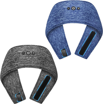 Adjustable Bluetooth Sleeping Headphones Headband for Men Women 2PCS | Hook-and-Loop, Thin Speakers, 14H Playtime, Earphones for Side Sleepers Running Workouts Sports Yoga Meditation - Blue&Gray