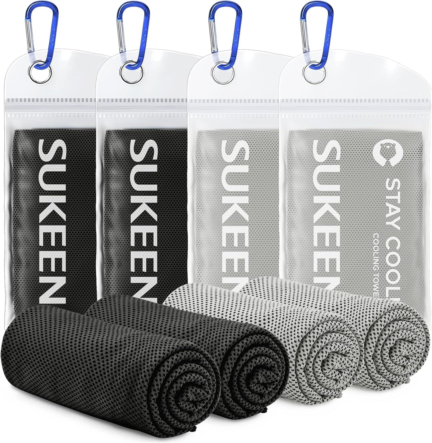 Sukeen 4 Pack Cooling Towels (40"x12") for Neck and Face Instant Cooling | Stay Cool in Hot Weather,Versatility,Soft,Breathable,Durability for Sports,Outdoor activities,Summer works in heat