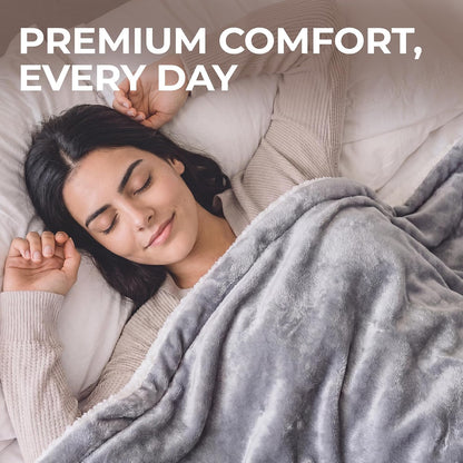 Machine Washable Heated Throw Blanket 50"x60", 8ft Cord, 6 Levels, Electric | Auto Shut Off | Sherpa Heated Throw Blanket for Couch, Sofa & Bed Rapid Heating - Natural, Grey