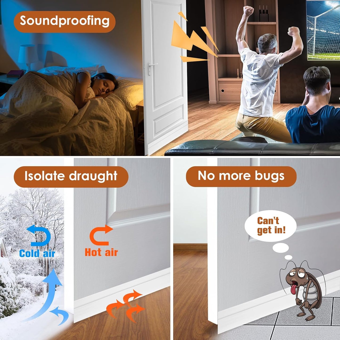 Under Door Draft Stopper - Strong Adhesive Seal Blocker, Soundproof Sweep, Weather Stripping, Noise Insulator for Bottom of Doors