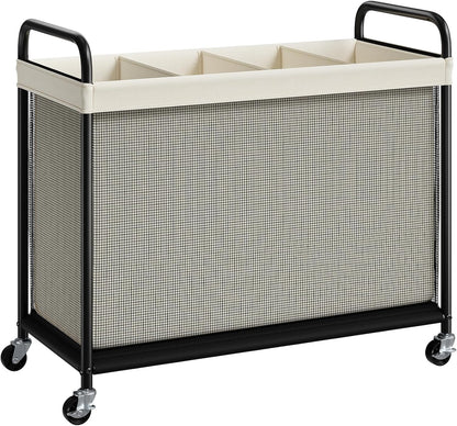 ELYKEN Laundry Hamper 2 Section, 100L Rolling Laundry Sorter with Wheels | Removable Washable Liner Bags, Sturdy Steel Frame and Metal Handle, Double Compartment Clothes Organizer for Laundry Sorting