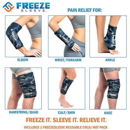 FreezeSleeve Ice and Heat Therapy Sleeve | Reusable Ice Pack Flexible Gel Compression Sleeve for Pain Relief and Recovery of Elbow Knee Ankle Leg Wrist Injuries | Black Large