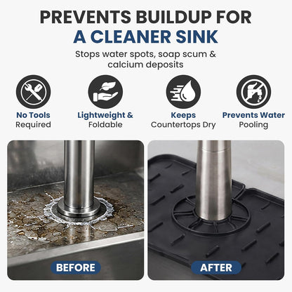 Faucet Splash Guard Mat for Kitchen Sink, Gray & Black, Set of 2 | TPR Drain Pad, Adjustable Center Hole, Self-Draining, Non-Slip, Fits 1.5"–2.5" Base