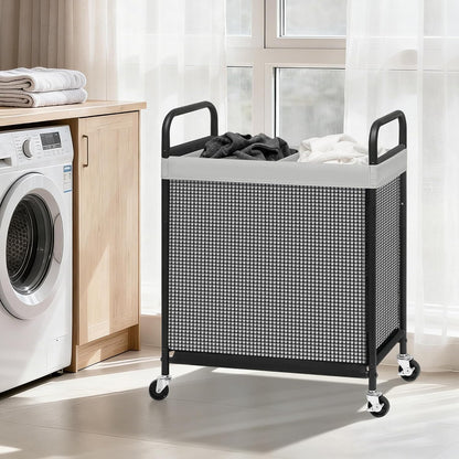 STORAGE MANIAC Rolling Laundry Hamper with Wheels 2-Section Laundry Sorter Rolling Laundrys Basket on Wheels with Removable Bag Clothes Hamper Laundrys Organizer Cart Bathroom Bedroom 100L Beige