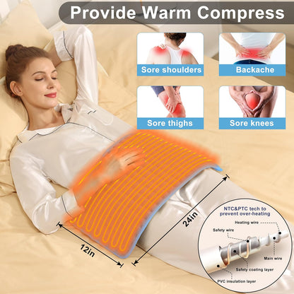 Heating Pad Electric Heat Pad, Hot Heated Pad,Multiple Temp and Timer Settings,Suitable for Shoulders, Neck, arms, Abdomen, Back, Legs, etc. (Gray Green, 24"X12")