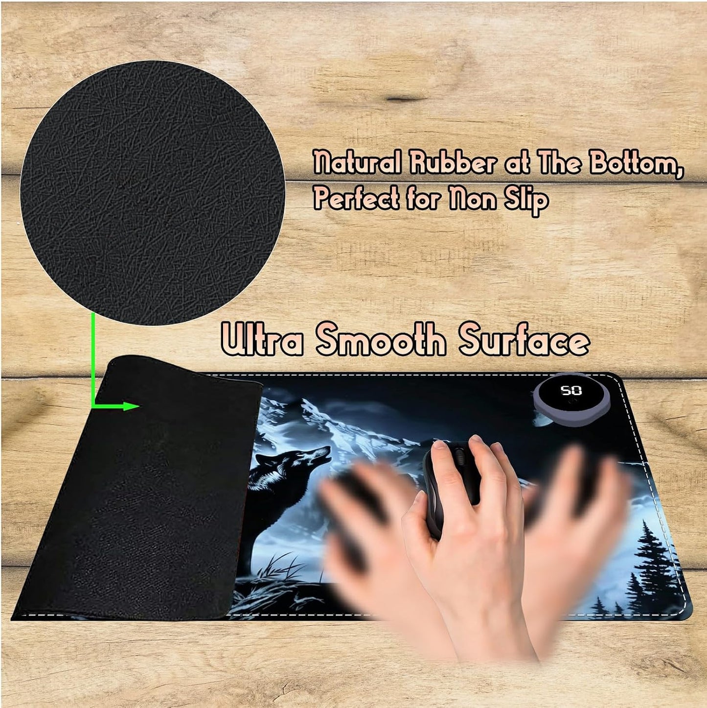 Heated Desk Pad Heated Large Mouse Pad, Electric Quickly Warm Desk Mat with 3 Levels Heating 3 Hours Auto Shut-Off, 31.5" x 13" Warm Gaming Mousepad Hand Foot Warmer, Baby Elephant