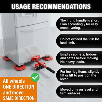 Furniture Lift Tool Set, Upgrade Furniture Movers Sliders Furniture Lifter Tool,Furniture Movers with Adjustable Height Lifting Tool Lever & 4 Wheels, Mover Dolly Sliders Tool (Red)