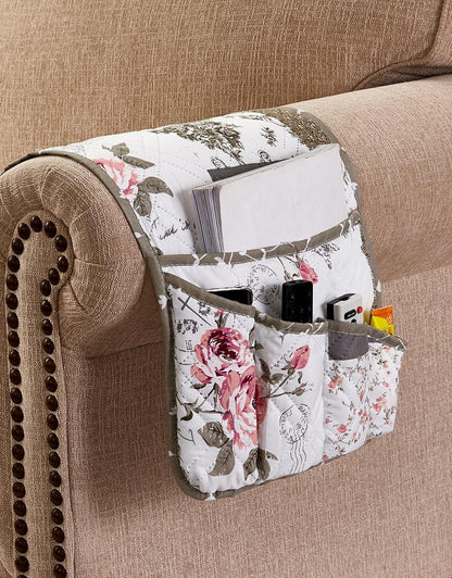 Brilliant Sunshine Burgundy Toile Floral Couch Armrest Cover, 35"×13" | Washable Magazine Holder, Armrest Organizer & Caddy on Sofa, Recliner, Armchair, Storage for Remote Controls, Phone, iPad