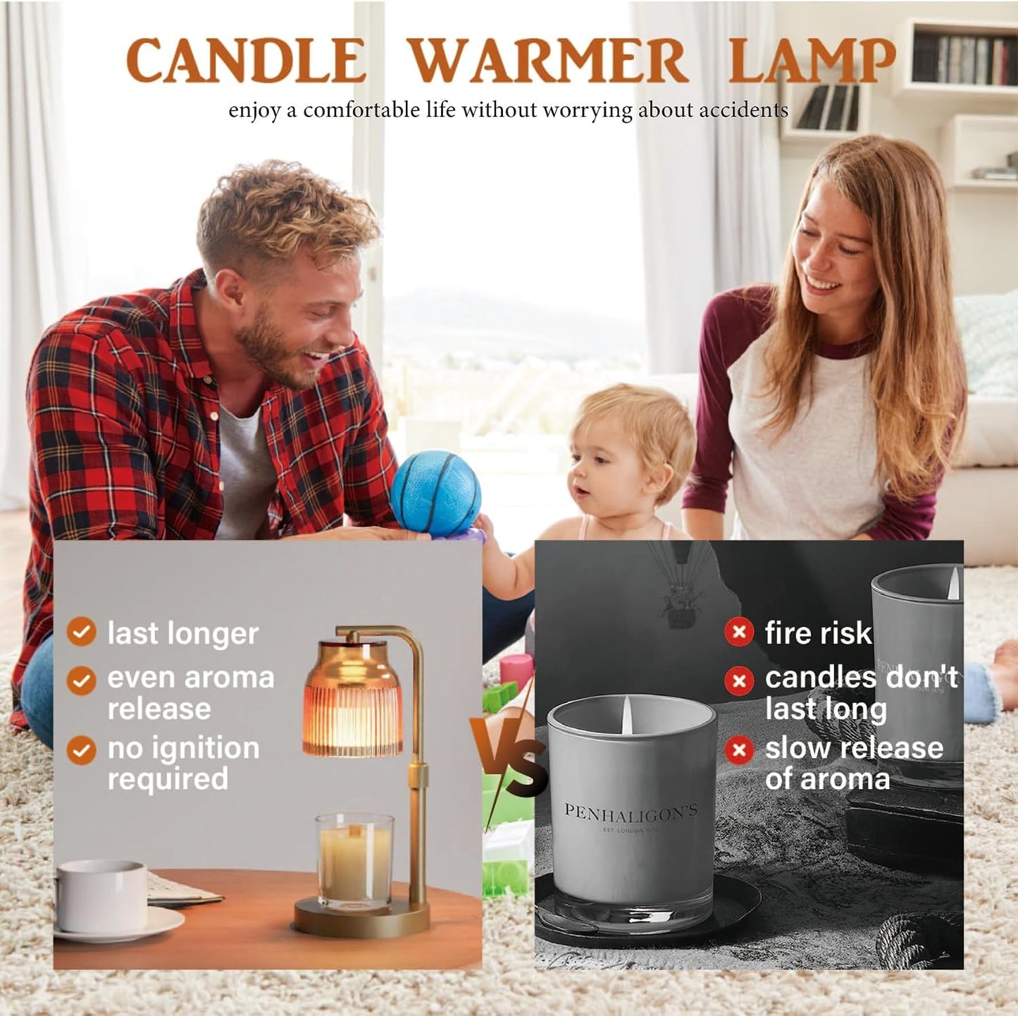 Candle Warmer Lamp with Timer Dimmer,Adjustable Height with 2 Bulbs,Birthday Gifts for Women,for Jar Candles Home Decor,Black