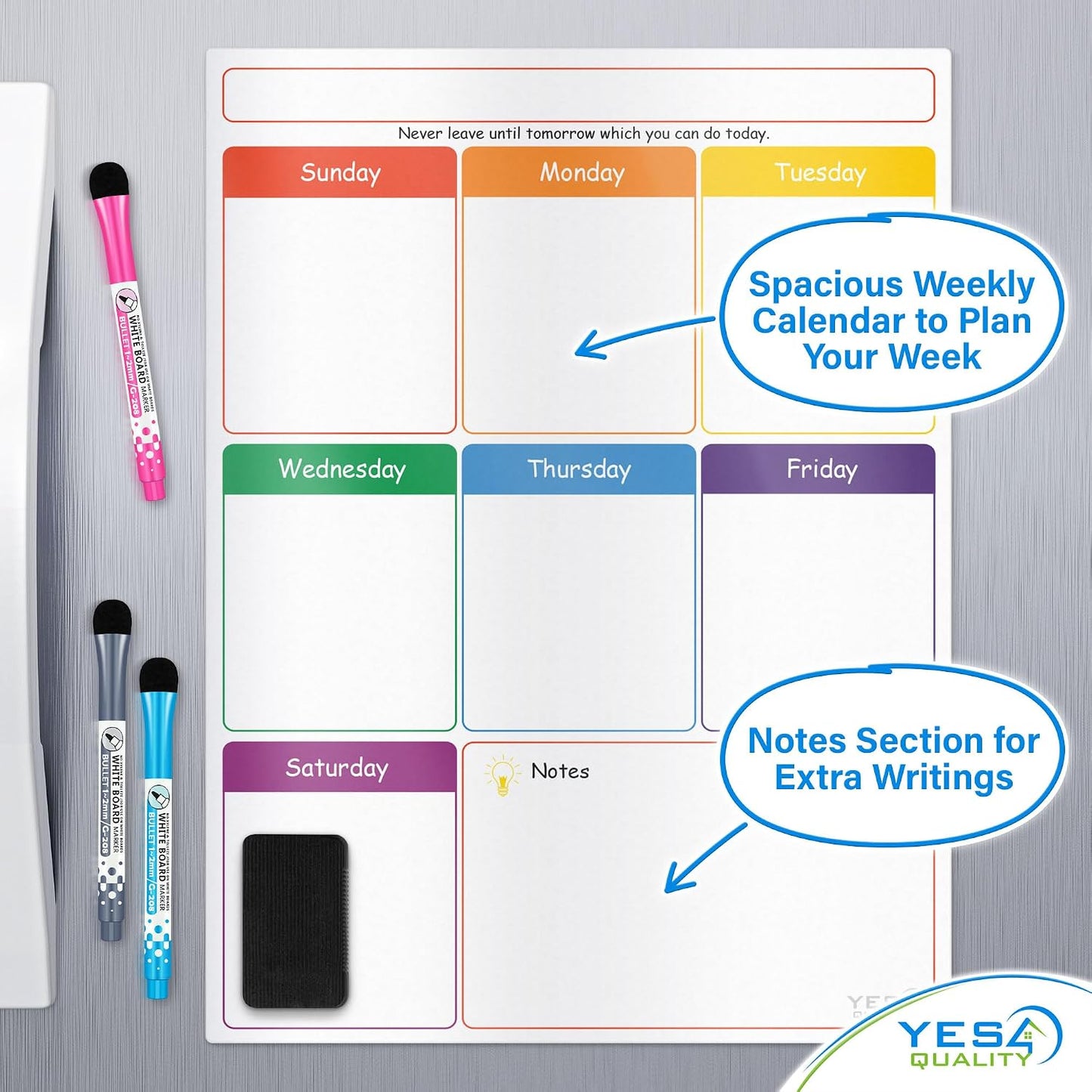 Magnetic Dry Erase Calendar 16x12 for Fridge with 3 Markers & Eraser | Strong magnetic dry erase calendar keeps schedules, meals and family plans organised on your fridge.