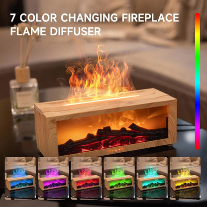 TMEHM Fireplace Flame Air Diffuser Humidifier,7 Colors Aromatherapy Essential Oil Diffuser,Ultrasonic Aroma Humidifier with Timer for Home,Bedroom,Office,Yoga (Black)