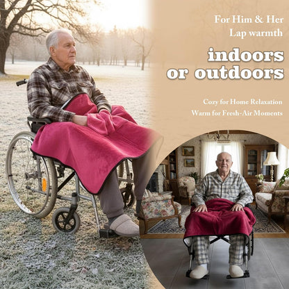 Wheelchair Lap Blanket for Seniors, 43" * 28" Soft Sherpa Lined Knee & Lap Cover, Warm Lightweight Throw with Snap Buttons, Cozy Comfort for Elderly & Caregivers, Wine Red