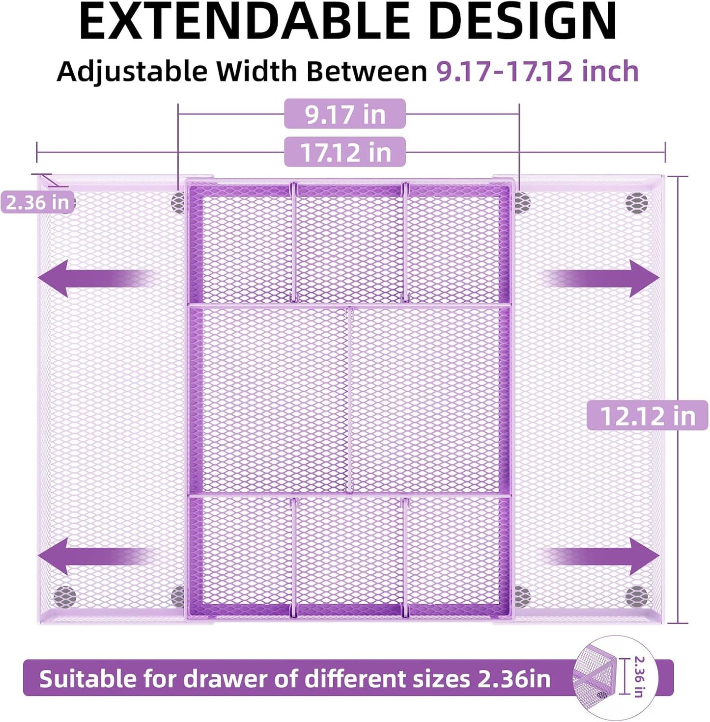 Marbrasse Expandable Desk Drawer Organizer, Mesh Drawer Organizer Tray with 10 Adjustable Compartments, Desk Organizers and Accessories, 5 Dividers Drawer for Office Supplies, Makeup & Vanity (Black)