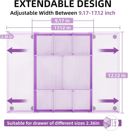 Marbrasse Expandable Desk Drawer Organizer, Mesh Drawer Organizer Tray with 10 Adjustable Compartments, Desk Organizers and Accessories, 5 Dividers Drawer for Office Supplies, Makeup & Vanity (Black)