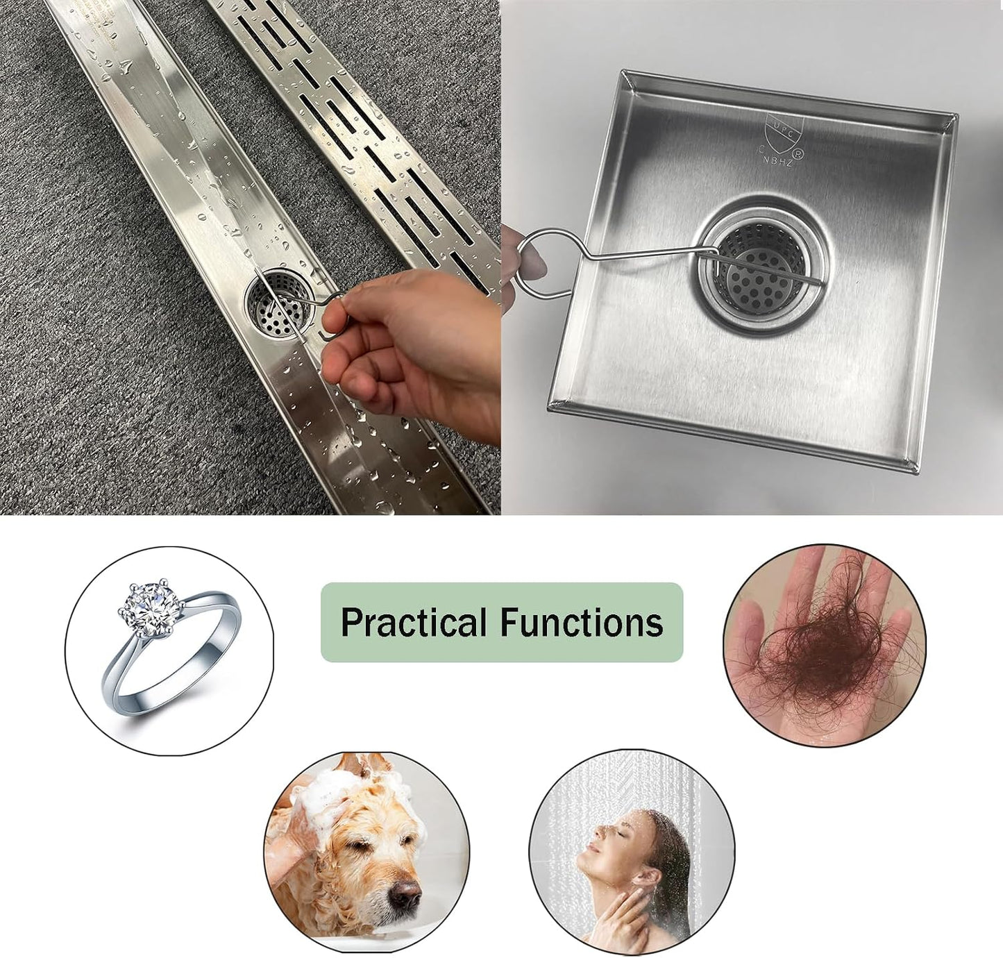 Neodrain Shower Drain Hair Catcher, 2-Pack,Only Fit Neodrain Shower Drain | 304 Stainless Steel Hair & Debris Strainer with Lifting Hook,Filter Basket for Bath Drains,Reusable Trap for Clog-Free Drains