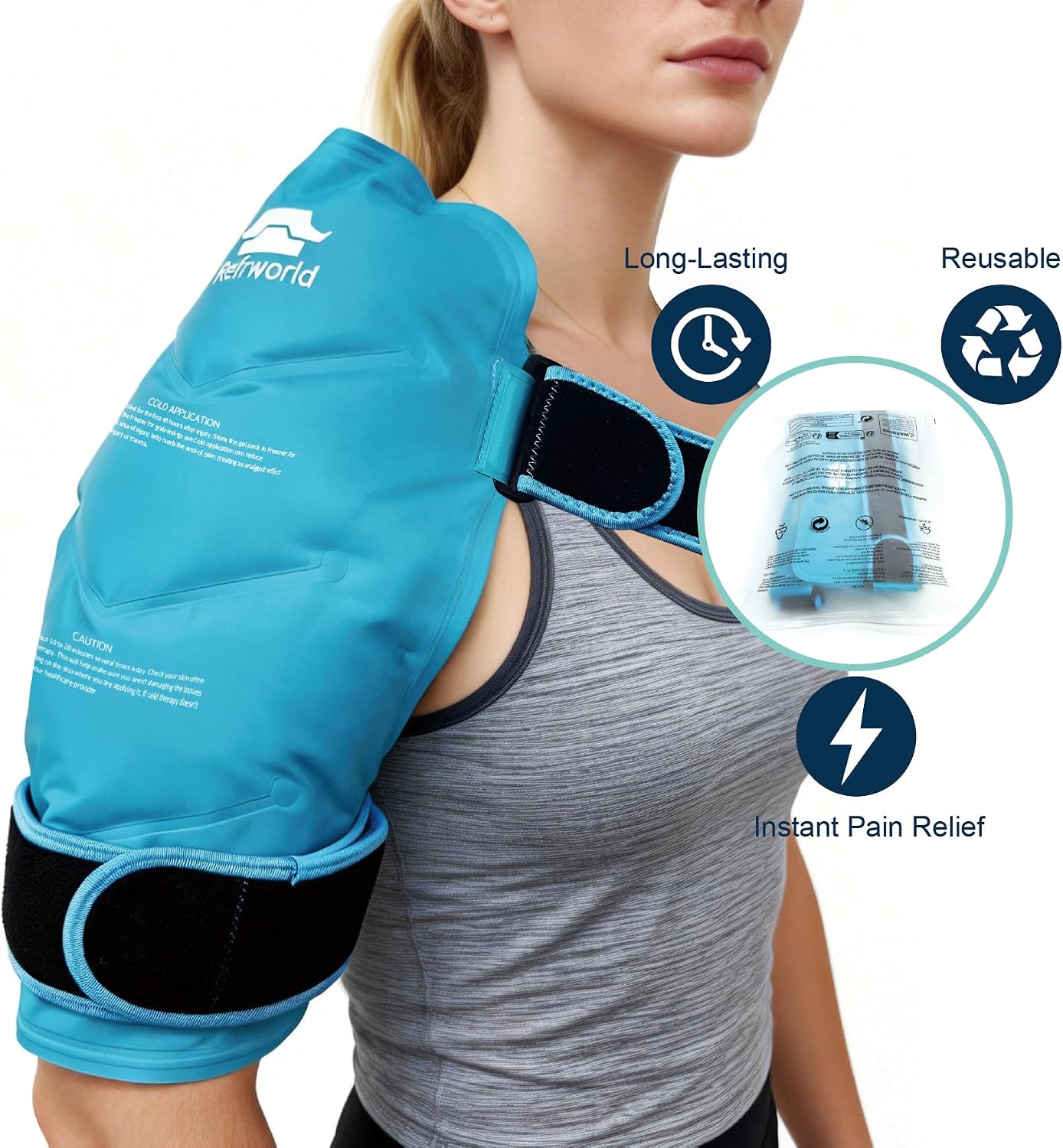 Long-Lasting Cold Ice Pack Wrap for Injuries Reusable Gel for Lower Back, Cold Packs Wrap for Shoulder, Knee, Elbow, Hip, Leg, Soft Cold Compress—2 Straps Securely Wrap Around Key Pain Areas
