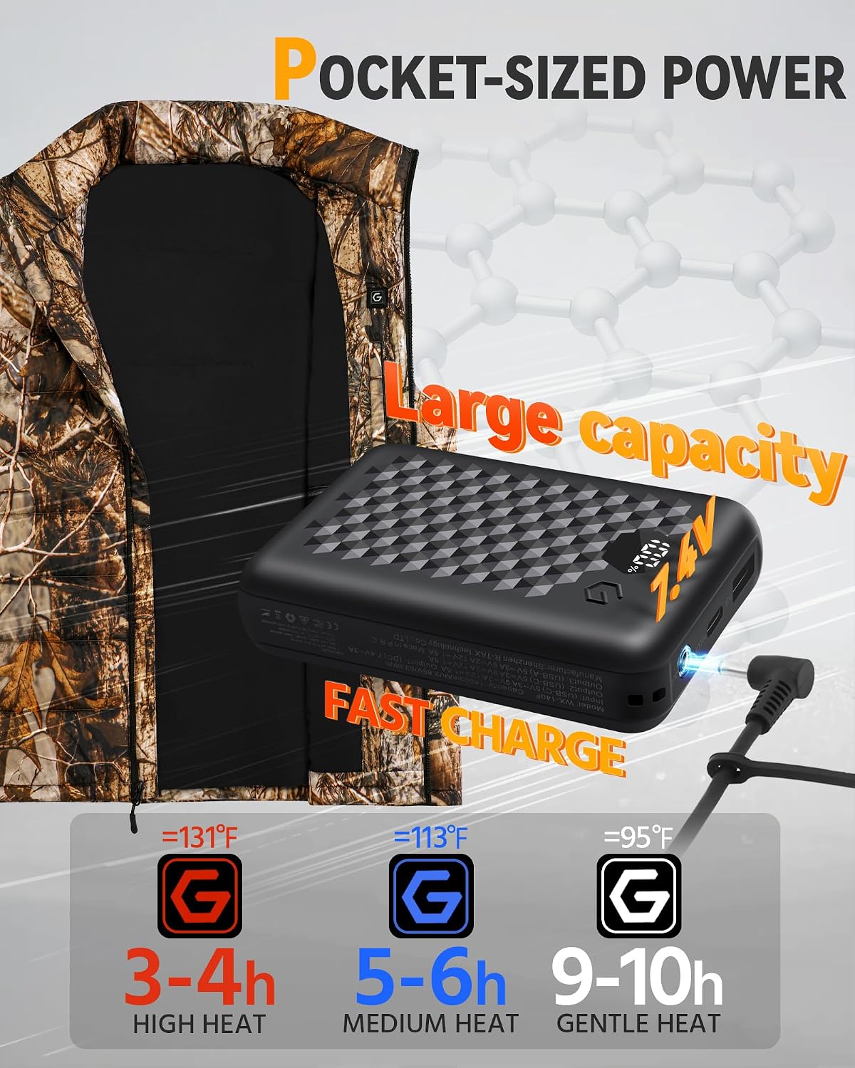 Wulcea Graphene Heated Vest For Men 7.4V Fast Charge Large Capacity Battery
