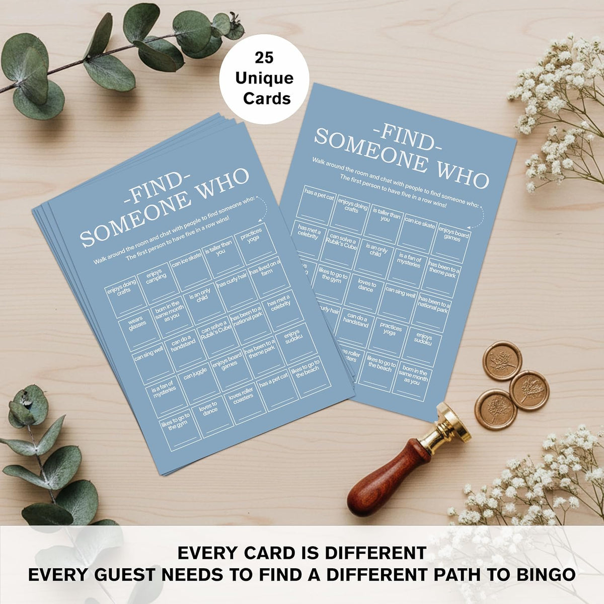 Find Someone Who Bingo Cards, 25 Unique Sheets, Team Building Games for Work, Icebreaker Fun, Engaging Office Games, Team Building Activity for Employees and Groups - Brown