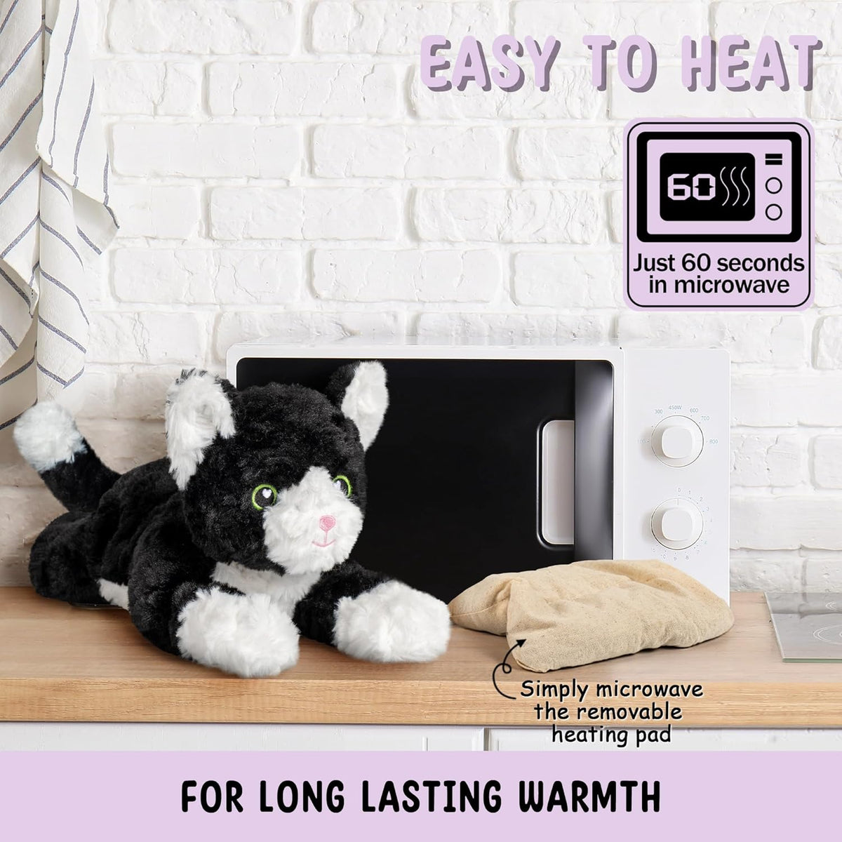 Bunny Microwavable & Weighted Stuffed Animals - 1.5 Lbs Unscented Heating Pad for Period Cramps Pain Relief and Anxiety, Cute Bunny Plush Toys Gifts for Women Girls Adults and Kids by Happy Fuel