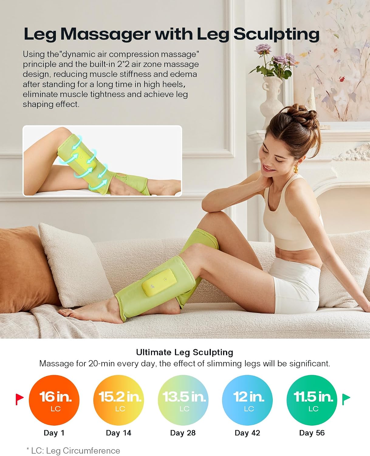 UREVO Smart Calf Massager with AI Massage Adaptation, Air Compression – Cordless Leg Massager for Circulation, Relaxation & Leg Sculpting – 3 Modes & 3 Intensities, Adjustable Heat, Long Battery