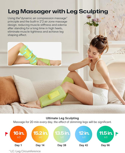 UREVO Smart Calf Massager with AI Massage Adaptation, Air Compression – Cordless Leg Massager for Circulation, Relaxation & Leg Sculpting – 3 Modes & 3 Intensities, Adjustable Heat, Long Battery