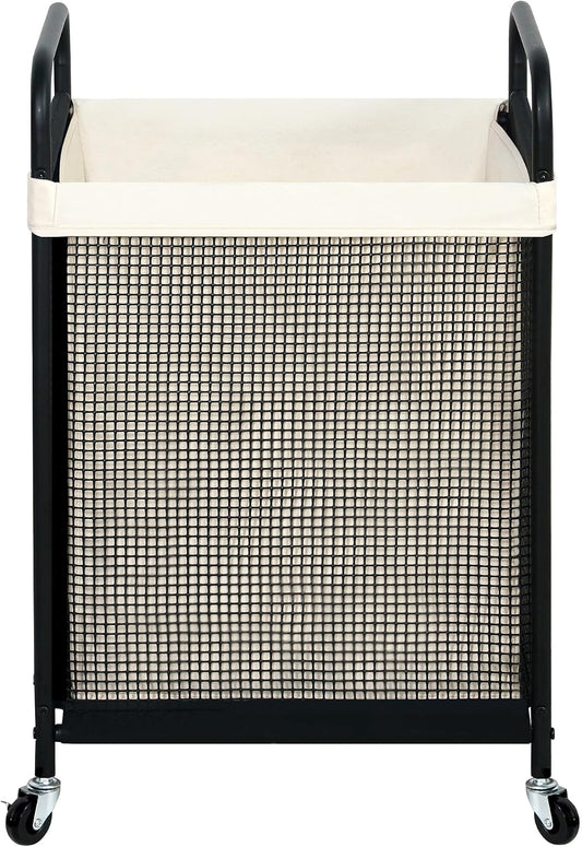 STO STO Laundry Hamper 2 Section, 100L Rolling Laundry Sorter Cart with Removable and Washable Liner Bag, Clothes Hamper with Wheels and Metal Handle for Laundry Room and Bedroom