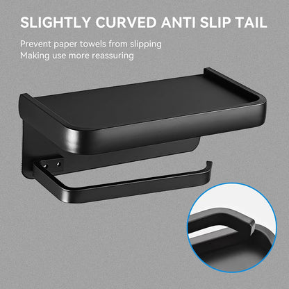 Toilet Paper Holder with Phone Shelf, Adhesive or Screw Wall Mount Toilet Tissue Roll Holder-White