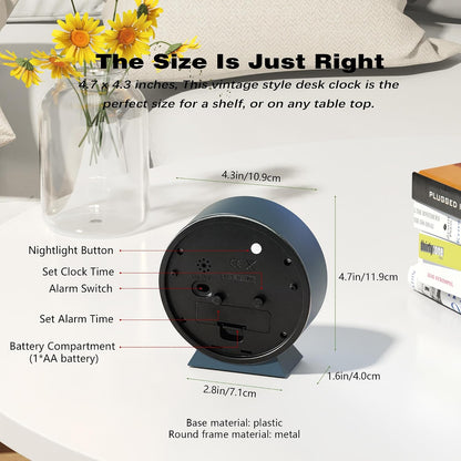 AYRELY® 4.5" Analog Alarm Clock, Small Retro Desk Clock and Table Clock