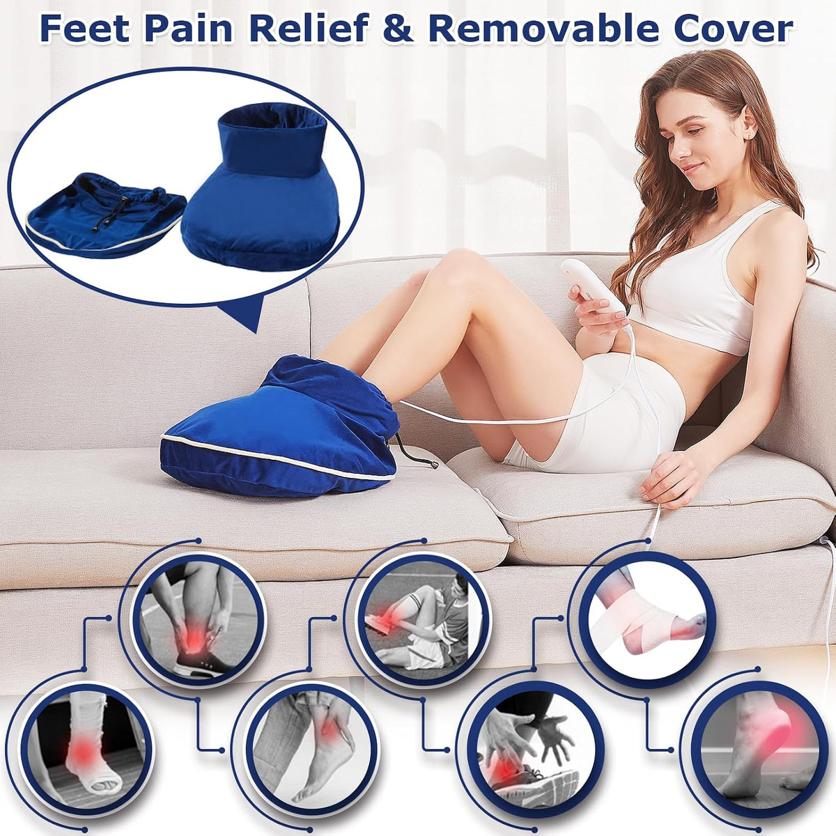 CAMECO 2-in-1 Cordless Foot Heating Pad & Massagers for Feet Neuropathy Pain Relief, 5000mAh 104℉-140℉ Heated Foot Warmers for Women Men, Rechargeable Vibration Heating Booties for Ankle Under Desk