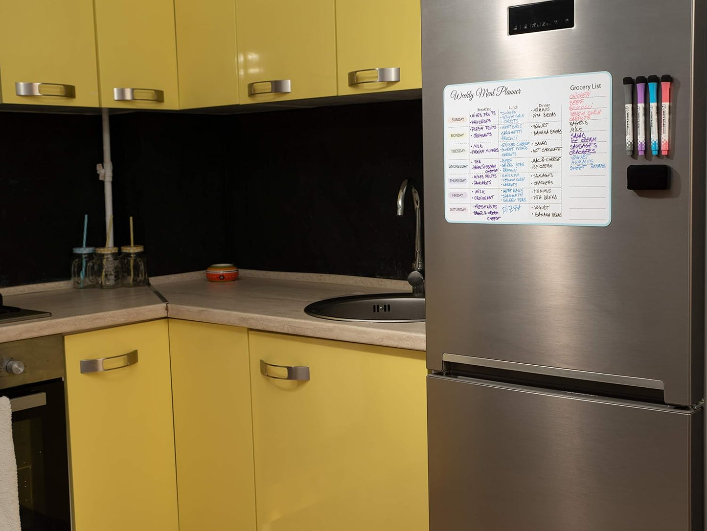 Menu Board for Kitchen - Weekly Meal Planner Magnetic - Weekly Menu Board - Meal Plan - Menu Planner for Fridge