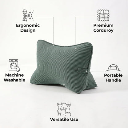 Pat. Pend. Corduroy Lumbar Support Back Pillow for Watching TV, Reading & Gaming, Ergonomic Triangle Support Cushion for Sofa, Armchair & Bed Sitting, Removable Washable Cover, Beige Gray