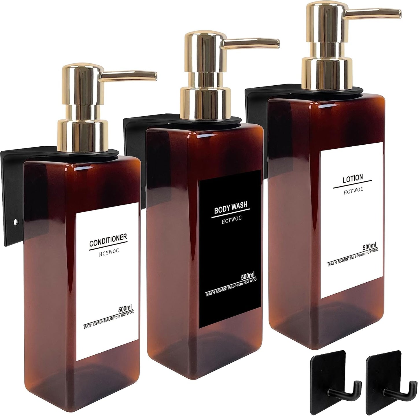 Shampoo Dispenser for Shower Wall, Shampoo and Conditioner Dispenser with 16 Waterproof Labels, No Drill Shower Soap Dispenser Bathroom, Shower Soap Dispenser Wall Mounted 3 Chamber, 17oz,Black | Shampoo Dispenser for Shower Wall, Shower Soap Dispenser