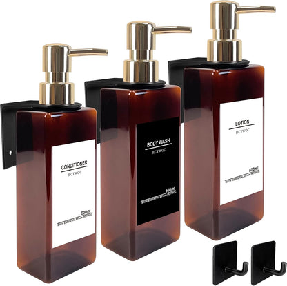Shampoo Dispenser for Shower Wall, Shampoo and Conditioner Dispenser with 16 Waterproof Labels, No Drill Shower Soap Dispenser Bathroom, Shower Soap Dispenser Wall Mounted 3 Chamber, 17oz,Black | Shampoo Dispenser for Shower Wall, Shower Soap Dispenser