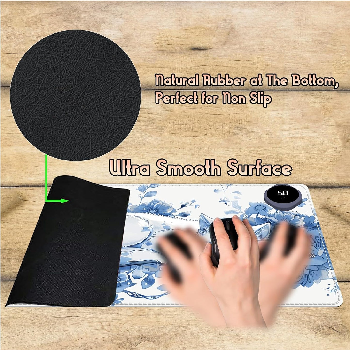 Heated Desk Pad Heated Large Mouse Pad, Electric Quickly Warm Desk Mat with 3 Levels Heating 3 Hours Auto Shut-Off, 31.5" x 13" Warm Gaming Mousepad Hand Foot Warmer, Baby Elephant