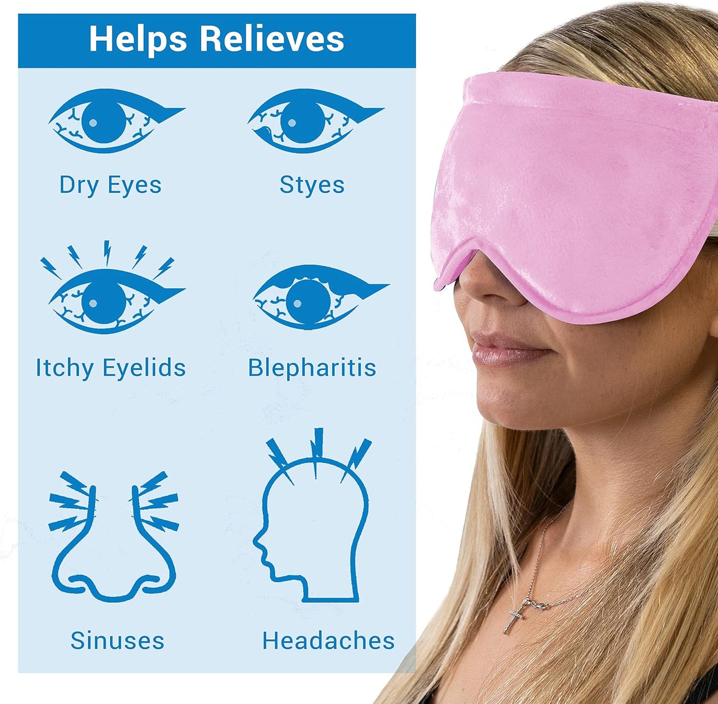 ZOMPALE Heated Eye Mask for Dry Eyes – Microwavable Moist Heat Eye Compress – Warm Compress for Eyes, Eye Strain & Stye Relief – Adjustable Strap, Washable Plush Cover, Reusable Eye Mask for Sleep