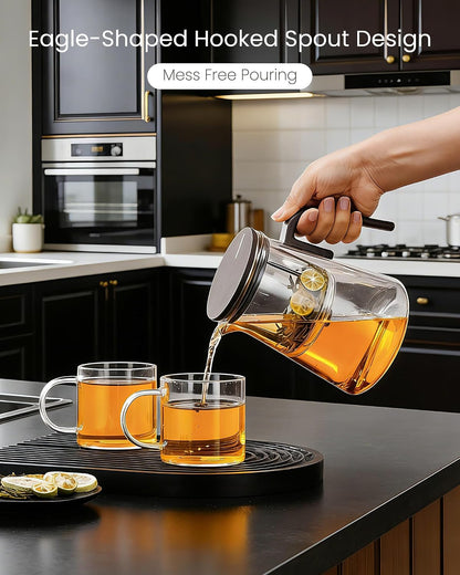 ZENS Magnetic Glass Infuser Teapot for Loose Tea, 27oz Walnut Wood Handle | Magic Teapot with Infuser, Echanted Tea Maker, Mess-Free Loose Leaf Tea Diffusers for Tea lover Gifts
