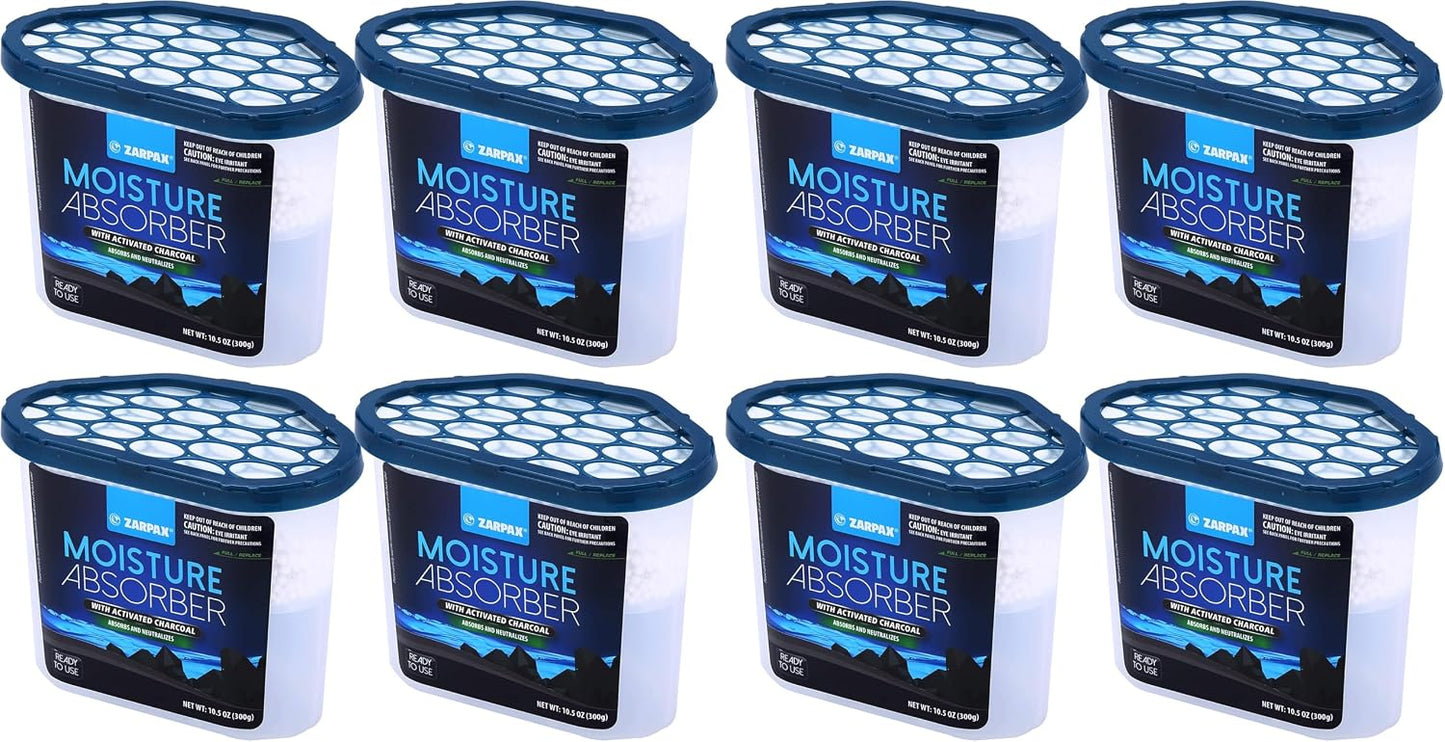 ZARPAX Moisture Absorber Activated Charcoal 10.5 oz/300g | Removes Moisture, Damp, Humidity & Odors | Odor Absorber | Moisture Trap for Bathroom, Closet, Kitchen & Small Spaces | Set of 4