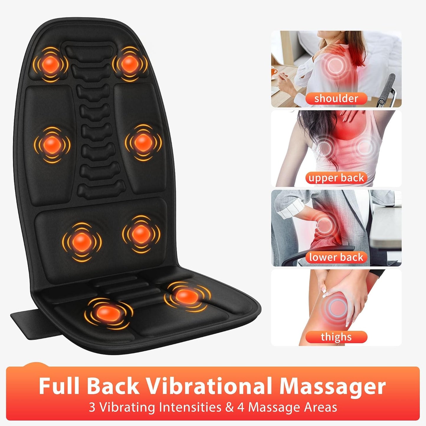 Massage Seat Cushion with Heat, 6-Motor Vibration Back Massager for Chair, Chair Massager Pad with 4 Modes & 3 Intensities for Office Chair, Sofa and Recliner