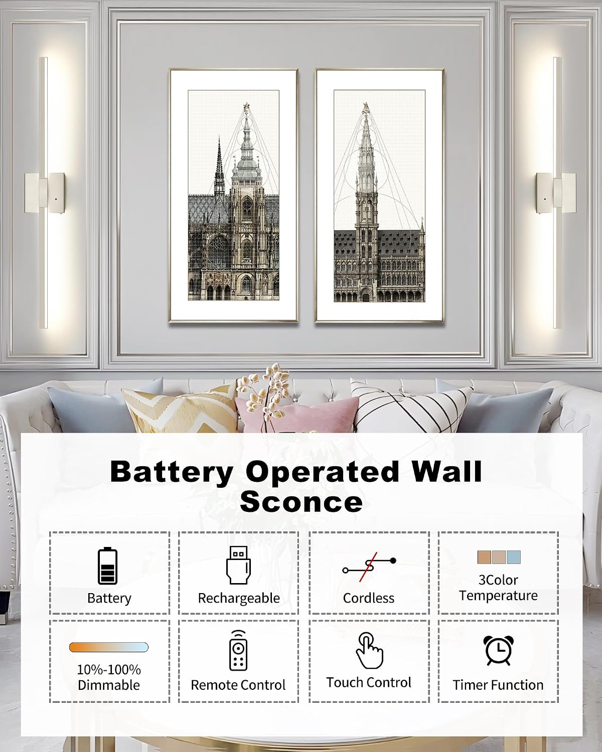 Rayogale Black Battery Operated Wall Sconce with Remote Control 8000mAh