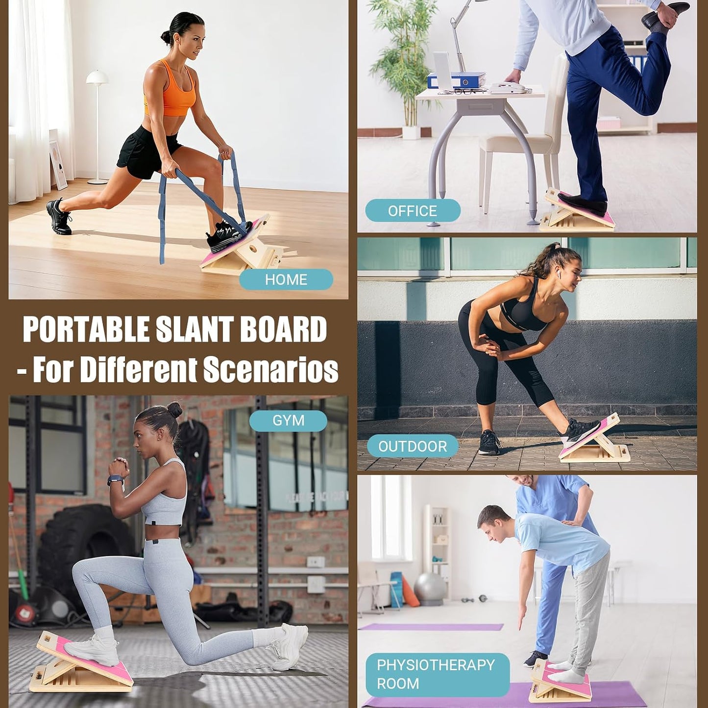 Slant Board Calf Stretch with Stretch Strap, 300 lb Portable Incline Board | Training Poster, Non-Slip Adjustable Wooden Calf Mobility Board for Calf Ankle Knees Achilles Physical Therapy Leg Exerciser